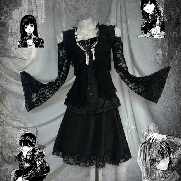 오사라기깔 레이스 고스고딕 원피스 코디세트 