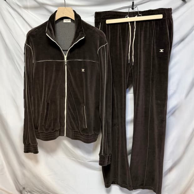 [2XL,L] 셀린느 트리오페 벨벳 트랙 자켓 집업 셋업 브라운