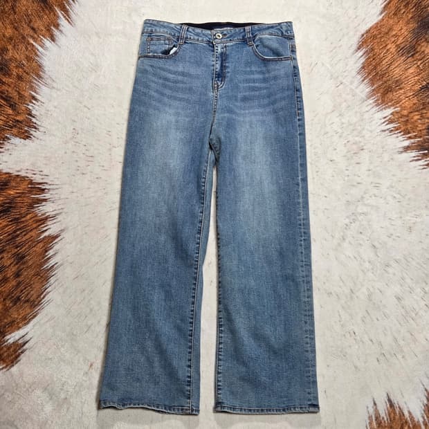 중청 반밴딩 와이드 데님팬츠