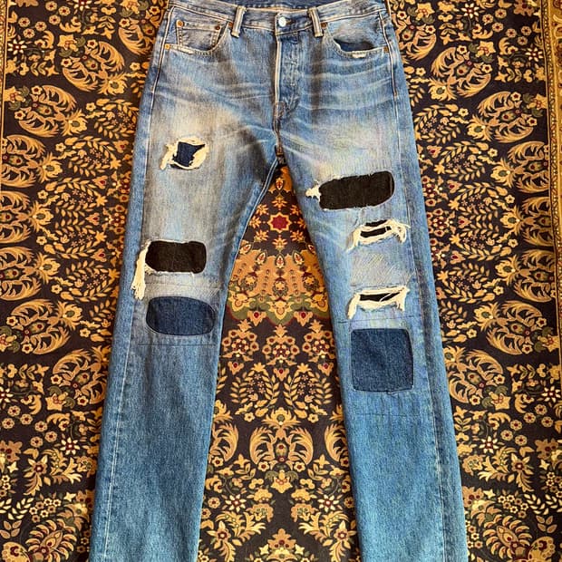 리바이스 501 데미지 리페어 패치워크 데님