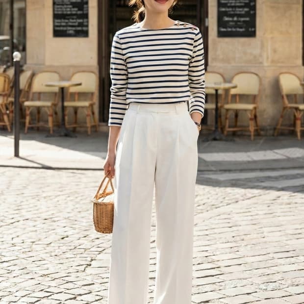 세인트 제임스 x 투써즈 콜라보 숄더 버튼 스트라이프 티셔츠