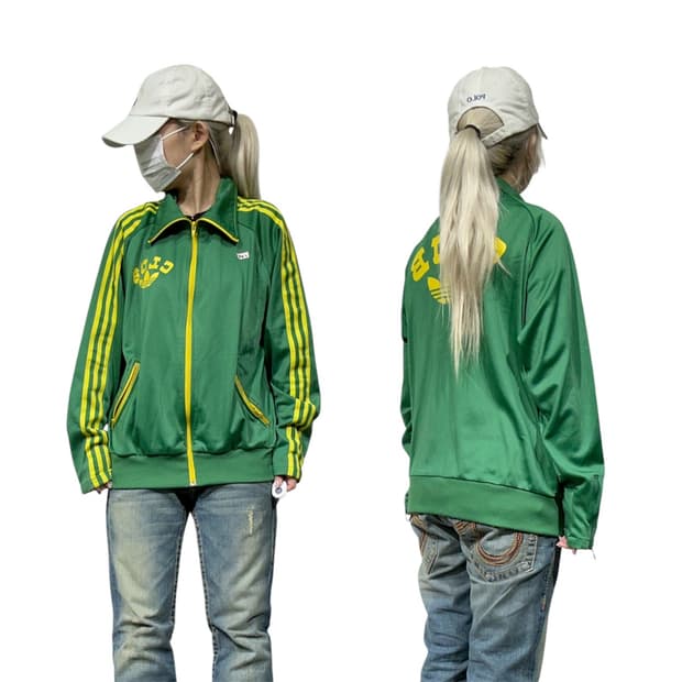 00s 아디다스 클럽 빅 로고 그린 옐로우 삼선 트랙탑 져지 100