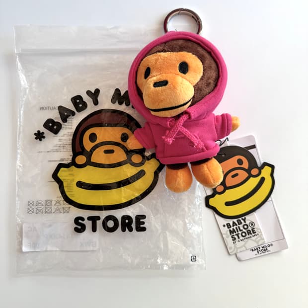 베이프 정품 베이비 마일로 플러시 돌 키링 후드 핑크