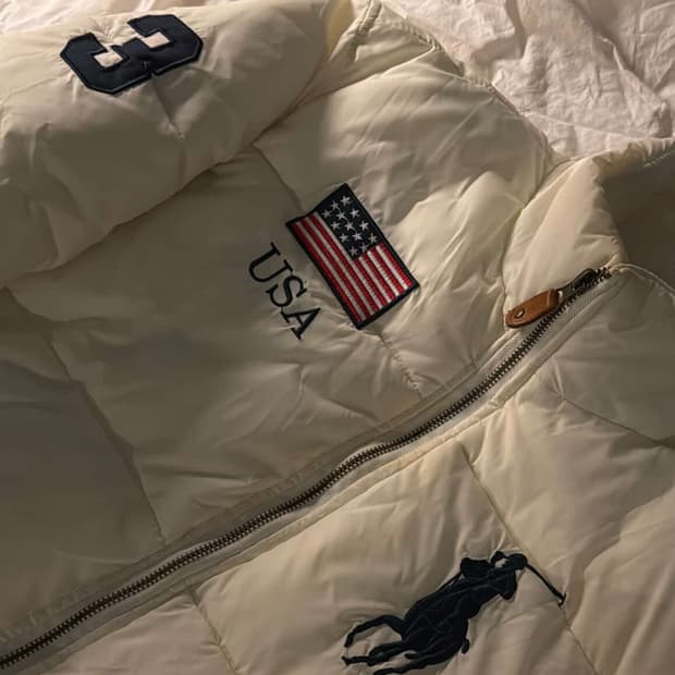폴로 빅포니 성조기 패딩 크림