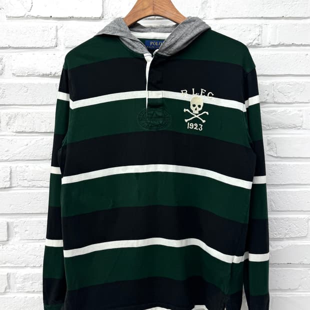 폴로 그린 해골 럭비후드티셔츠 