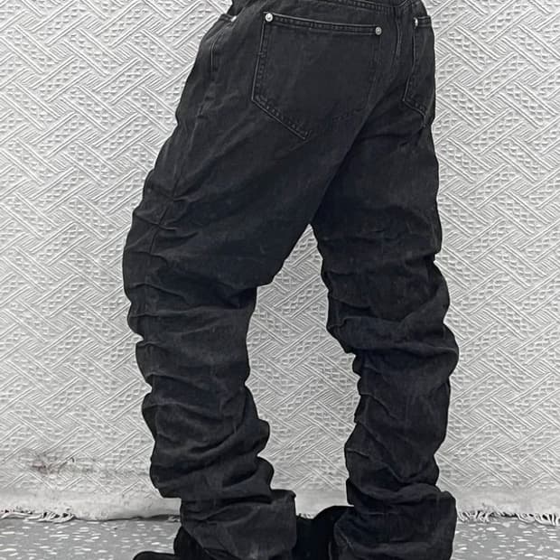 노메뉴얼 스트릿 펑크 드레이프 곱창 흑청 데님팬츠 M C10929