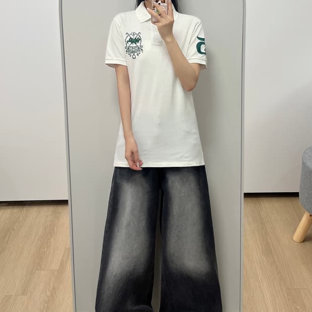 폴로 랄프로렌 카키 빅포니 화이트 카라 반팔 티셔츠