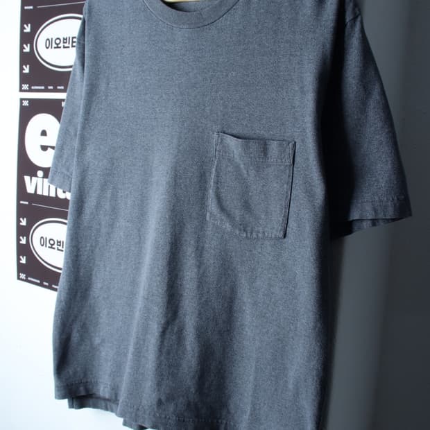 (L-XL) 유니클로 반팔 티셔츠 U라인 포켓 그레이 무지-H32742