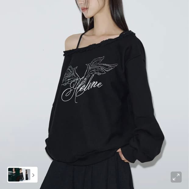 헬레네파리스 엔젤 레터링 원 숄더 스웨트셔츠 [블랙]