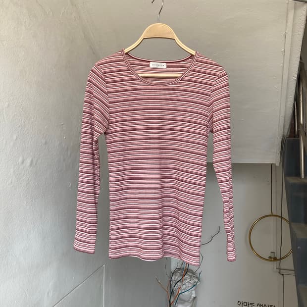 딸기 스트라이프 레이어드 긴팔티