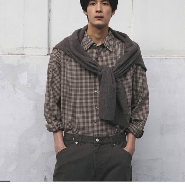 어나더오피스 오디너리 체크 셔츠 브라운
