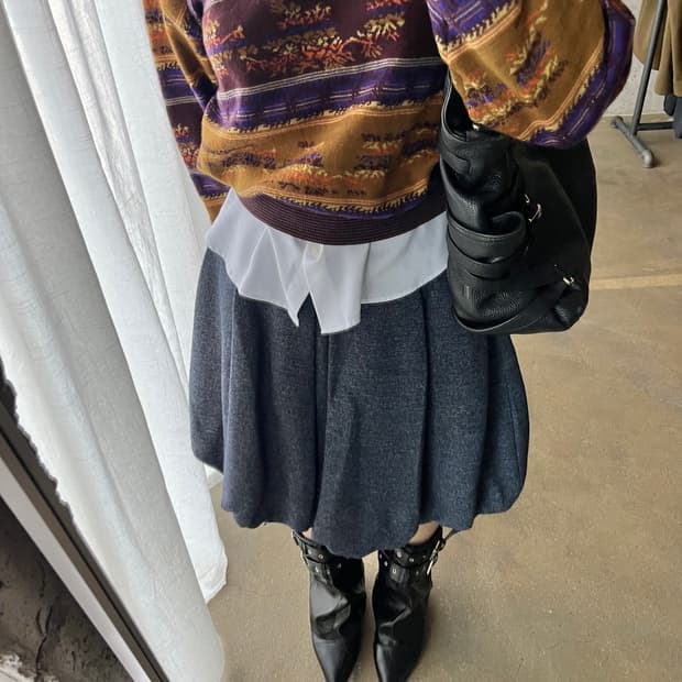 Rene 르네 울 벌룬 스커트 그레이