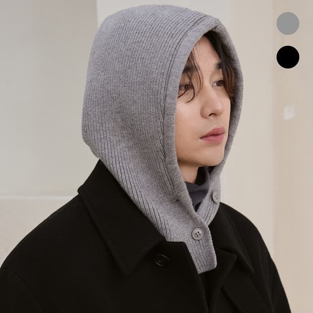 (ONE SIZE) 새상품 드로우핏 울 니트 버튼 바라클라바 그레이 드로