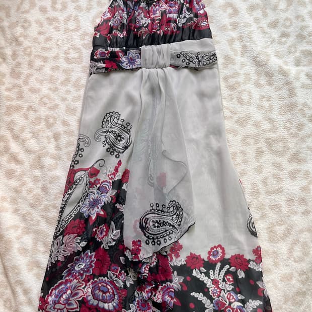 Oriental Flower ribbon slip dress