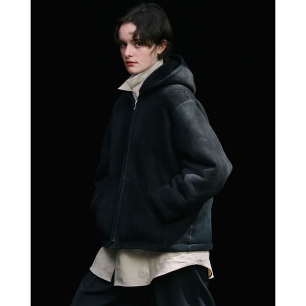 25ss Mouton ZIP leather Hoodie