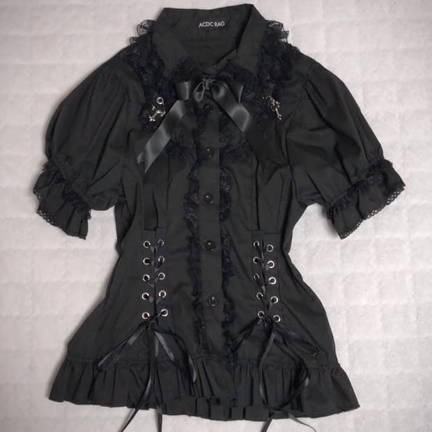 acdc rag 고스로리 반팔 셔츠 블랙 고스펑크