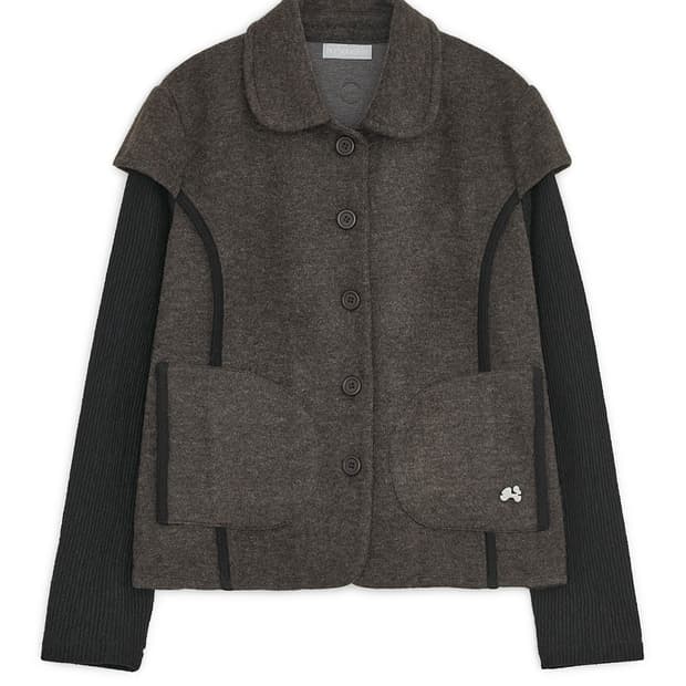 허그유어스킨 라운드 카라 니트 자켓 브라운