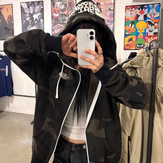 노스페이스 일제 카모 후드집업 