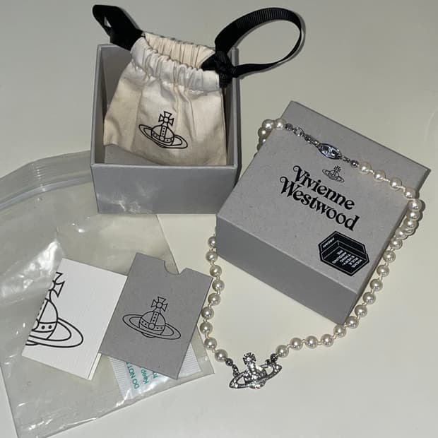 [풀박스] 비비안웨스트우드 미니 펄 바스 릴리프 네클리스 실버