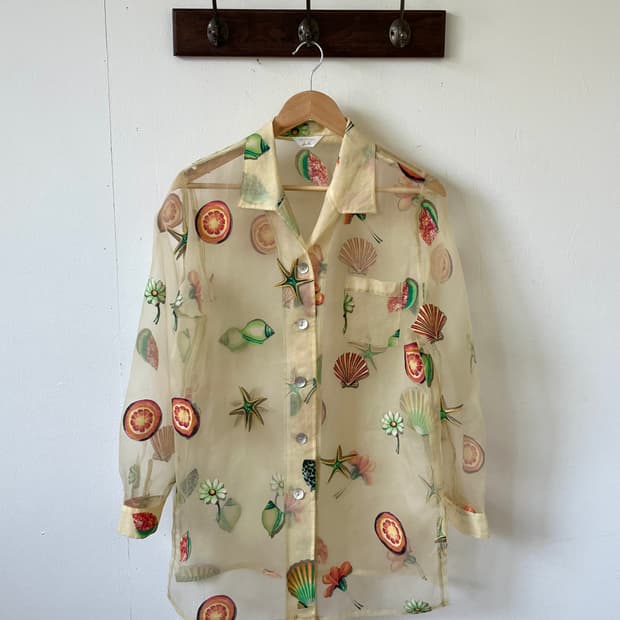 J.M. 아트 프린팅 시스루 셔츠