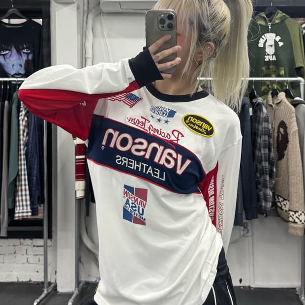 밴슨 레더 사이드 메쉬 바이커 롱슬리브