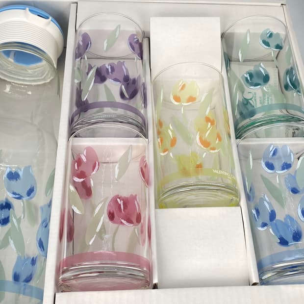 빈티지 발렌티노 크리스티 튤립 물병 유리잔 세트