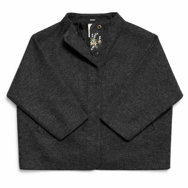 JPN 일본 빈티지 y2k 모리걸 플라워 자수 디테일 노카라 라운드 자켓