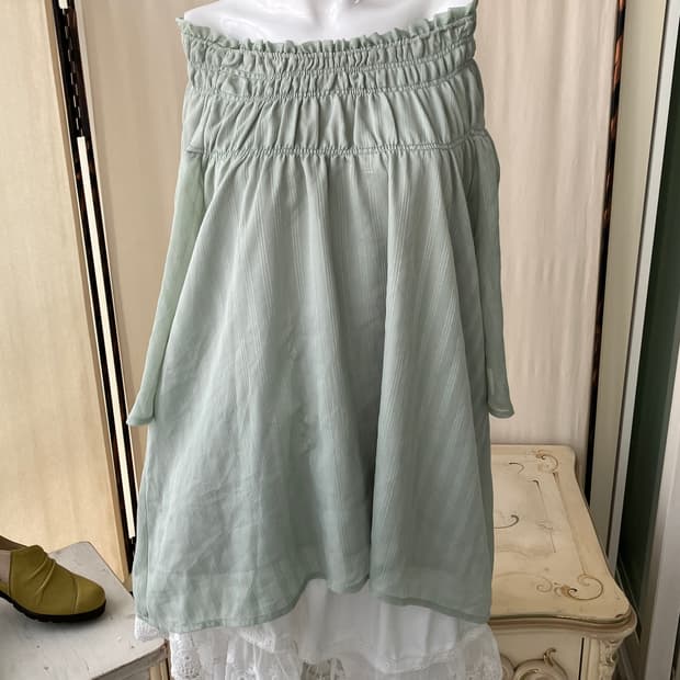 오프숄더 민트 블라우스 1256 모리걸 y2k