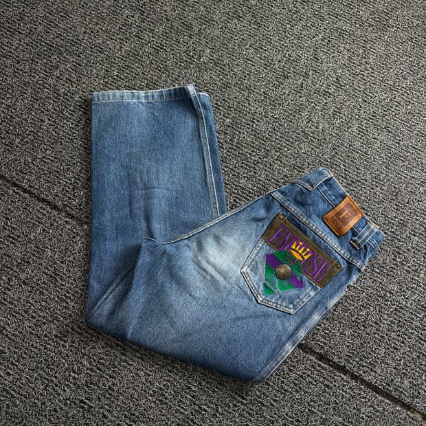 00s 빈티지 올드스쿨 자수 와이드 데님 팬츠 2779