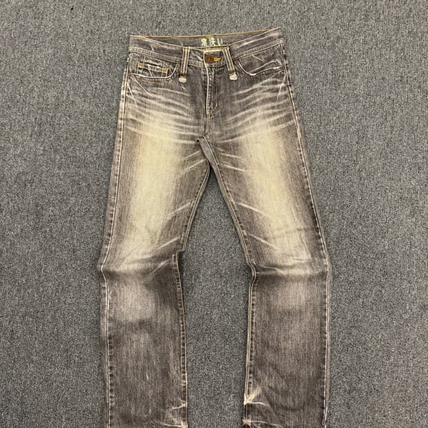 Japanese vintage oniarai 포켓자수 흑청 데님팬츠