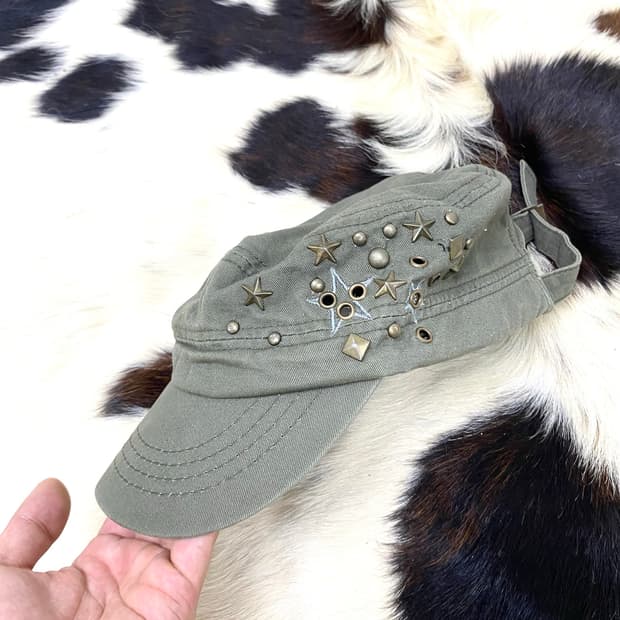 Y2K Grunge Stud Khaki Cap