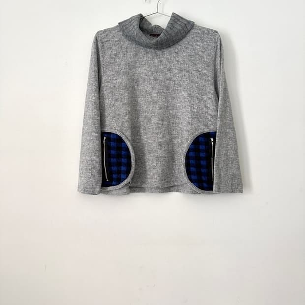 Highneck check point warm top / grey
