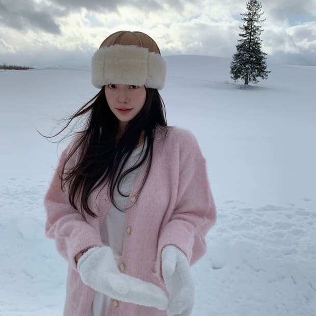 Leeds 리즈 테디 알파카 가디건(핑크)