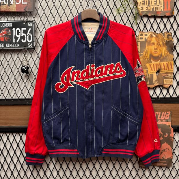 90s MLB 클리블랜드 인디언스 리버시블 핀스트라이프 자켓