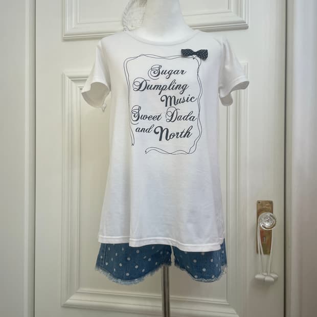 white bow point glitter lettering t-shir