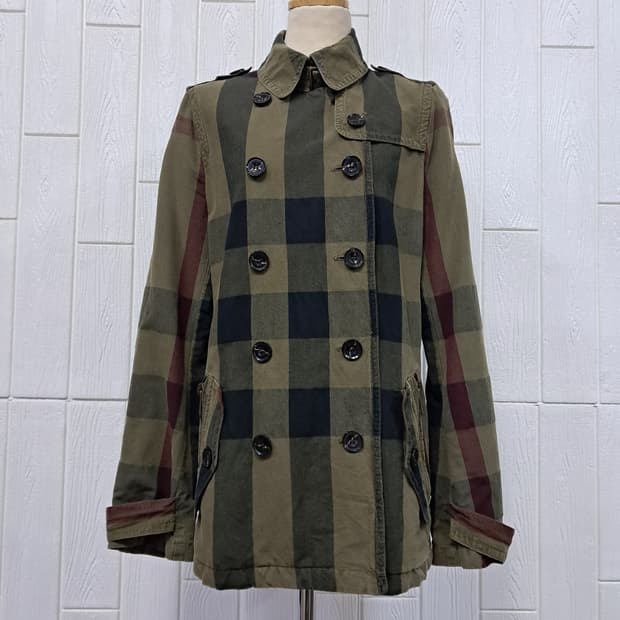 버버리 브릿 체크 더블 트렌치코트 UK8 66