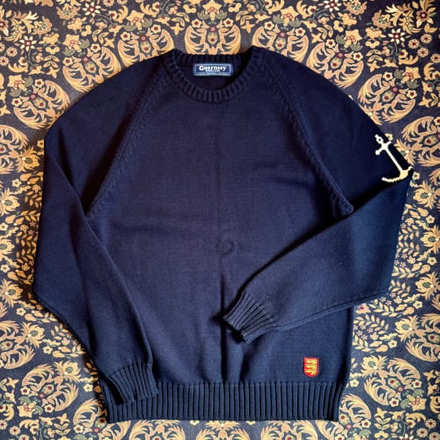 건지 울른스 래글런 홀가먼트 크루넥 스웨터 니트