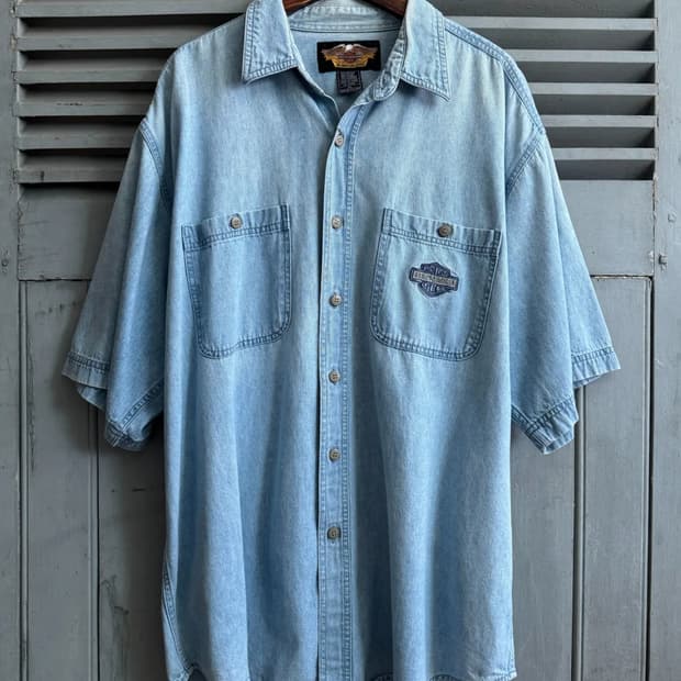 [2XL]할리데이비슨 USA 로고 포켓 데님 셔츠