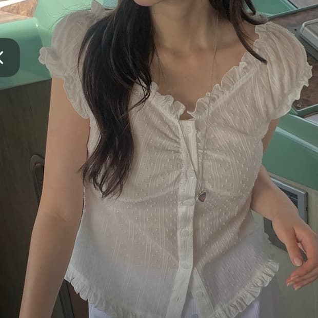 Merryon 메리온 셔링 블라우스 1번 착용 스카이블루