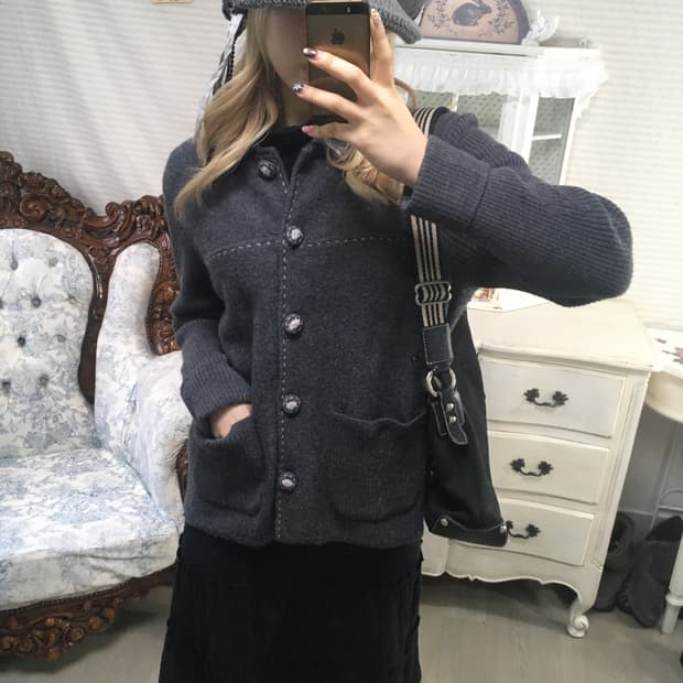 일본빈티지 차콜 울 니트 자켓