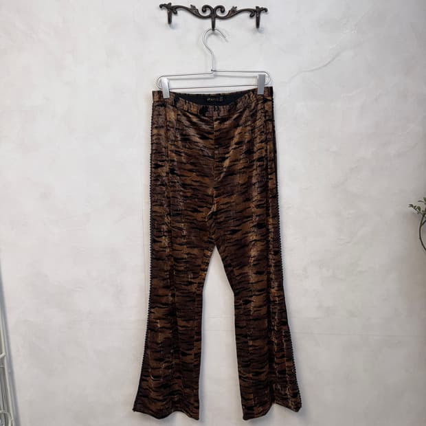 GK brown velvet zebra bootscut pants