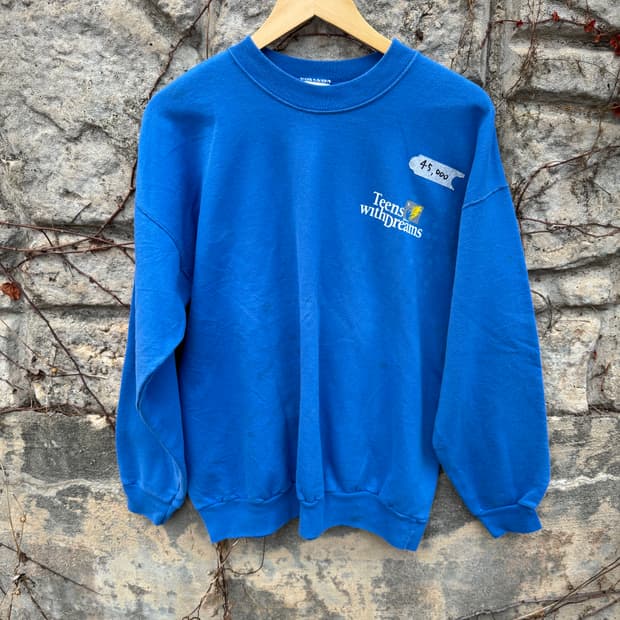 00s 헤인즈 빈티지 컨디션 양면 프린팅 스웻 셔츠 맨투맨 블루