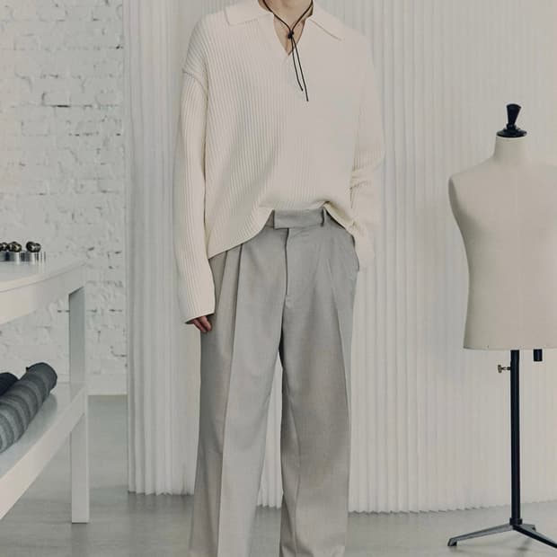 H&M 아뜰리에 그레이 투턱 울 슬랙스