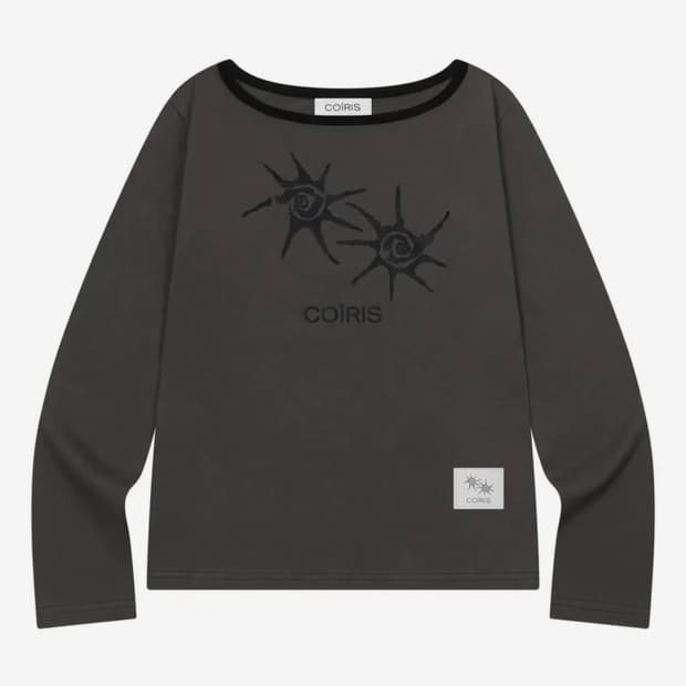 코이리스 솔루나 원 숄더 배색 긴팔 티 (차콜)