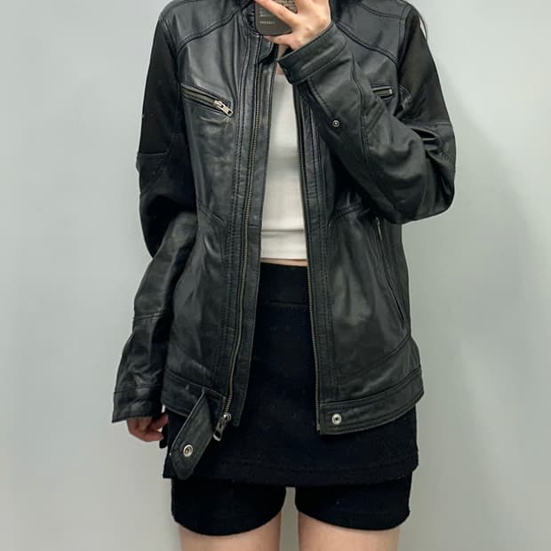 디젤 00s 양가죽 블랙 레더 자켓 