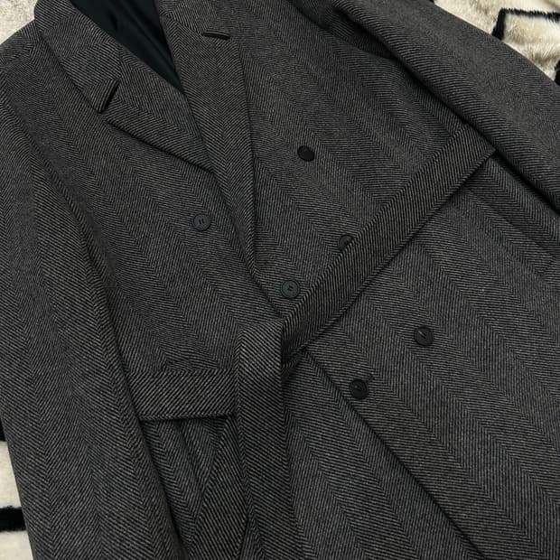 [XL]드로우핏 로브 울 글렌체크 더블 롱코트/그레이