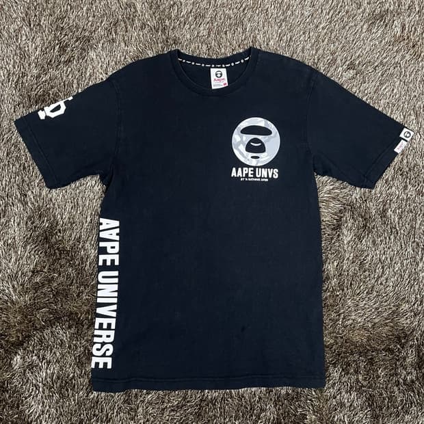 에이프 AAPE  베이프 블랙 프린팅 로고 반팔 티셔츠 S