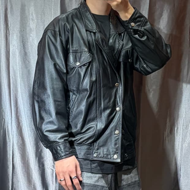 XL 투포켓 카라 버튼 라이더 레더자켓