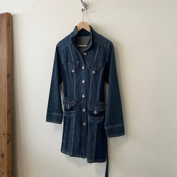 dark wash denim belted dress