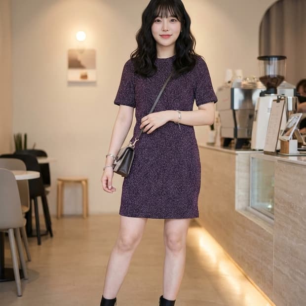 오즈세컨(O'2nd) 글리터 반팔 원피스